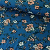 Viskosejersey "Selina" Blumen auf blau 90 cm Reststück