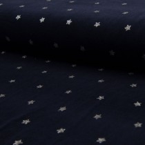 Feincord Glitzersterne dunkelblau