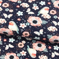 Little bird told me dunkelblau Stretchjersey 1m Stückware