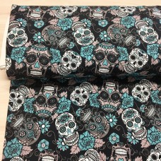 Skulls petrol Stretchjersey 150 cm Reststück